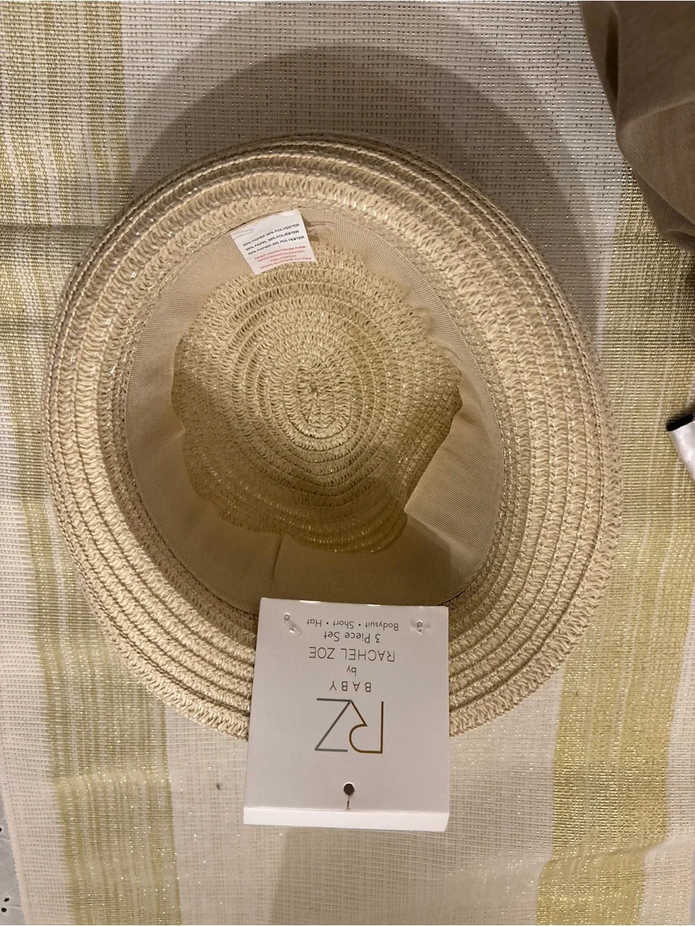Rachel Zoe Unisex Stylish Beige Toddler Fedora Straw Sun Hat with Brown Trim